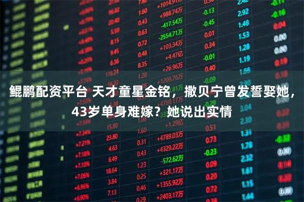 鲲鹏配资平台 天才童星金铭，撒贝宁曾发誓娶她，43岁单身难嫁？她说出实情